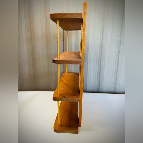 Vintage Mid Century Modern Wood Wall Shelf Spindle Trinket 4 Tier Danish Styling - Picture 6 of 9